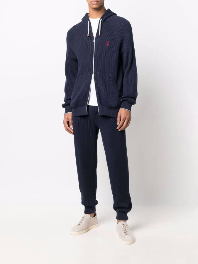 Brunello Cucinelli Joggingbroek met geribbeld detail Blauw