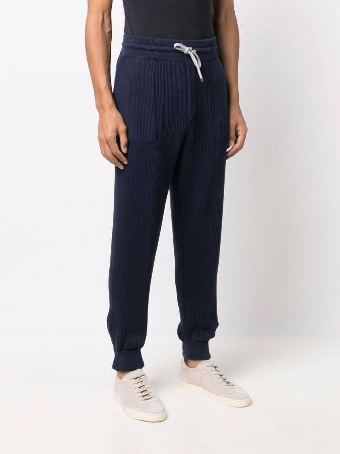 Brunello Cucinelli Joggingbroek met geribbeld detail Blauw