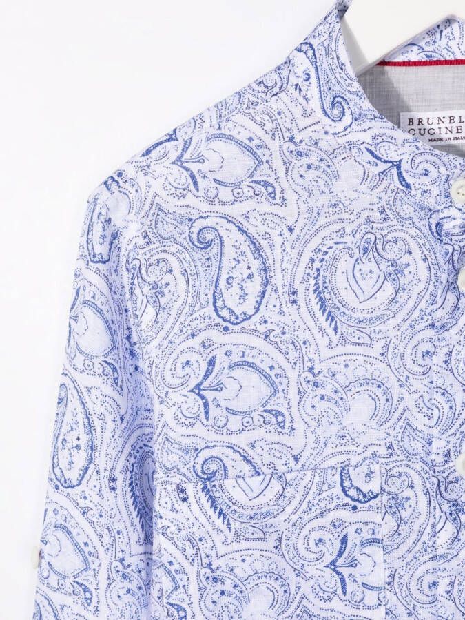 Brunello Cucinelli Kids Shirt met paisley-print Blauw