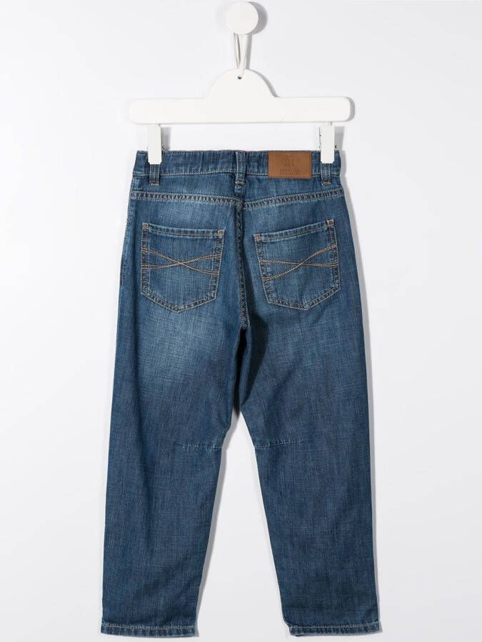 Brunello Cucinelli Kids Spijkerbroek met vervaagd-effect Blauw