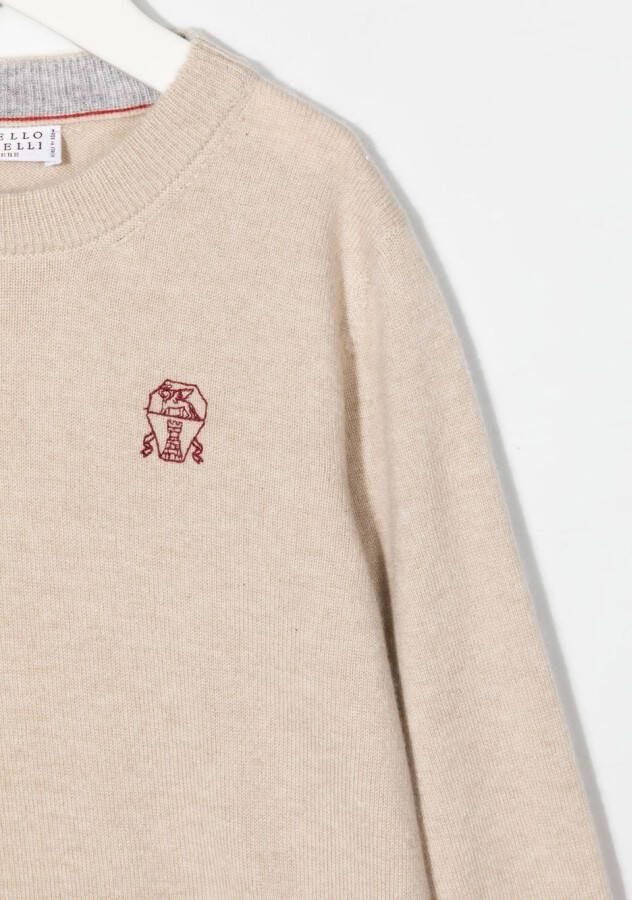 Brunello Cucinelli Kids Sweater met geborduurd logo Beige