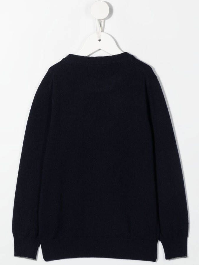 Brunello Cucinelli Kids Sweater met geborduurd logo Blauw