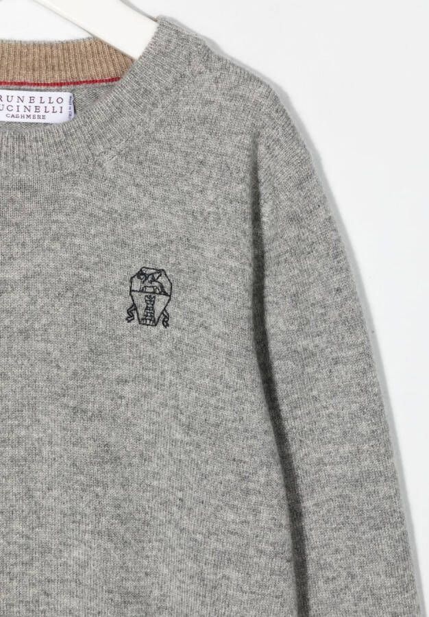 Brunello Cucinelli Kids Sweater met geborduurd logo Grijs