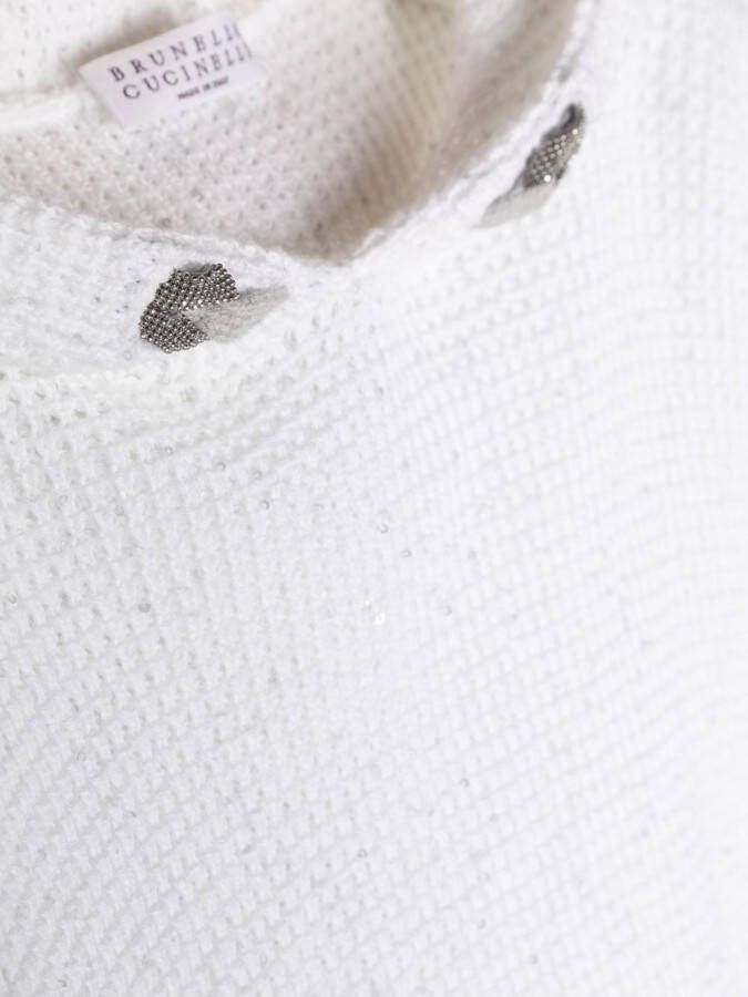 Brunello Cucinelli Kids Sweater verfraaid met pailletten Wit