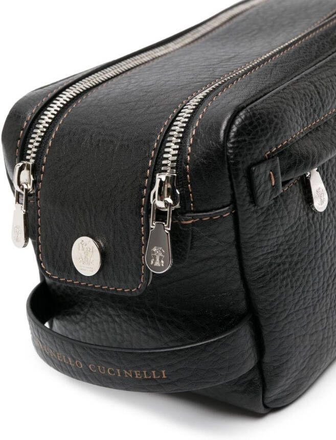 Brunello Cucinelli Shopper met gegraveerd logo Zwart