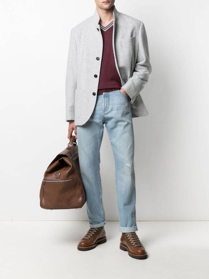 Brunello Cucinelli Mantel met enkele rij knopen Grijs