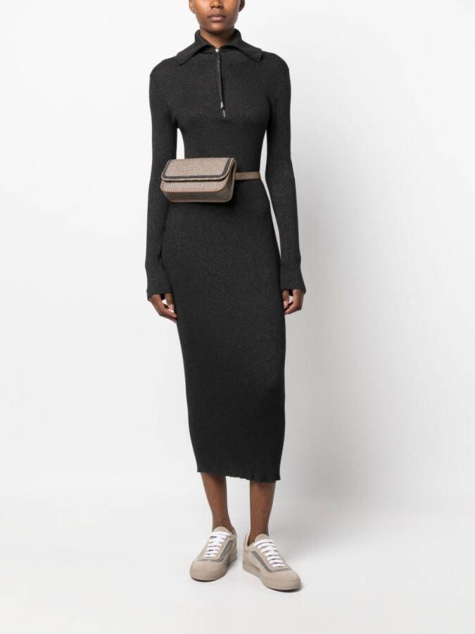 Brunello Cucinelli Midi-jurk met halve rits Zwart