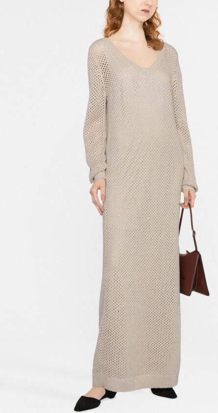 Brunello Cucinelli Opengebreide maxi-jurk Beige