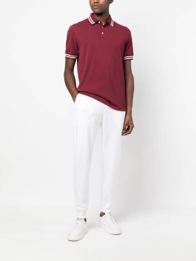 Brunello Cucinelli Poloshirt met gestreepte afwerking Rood