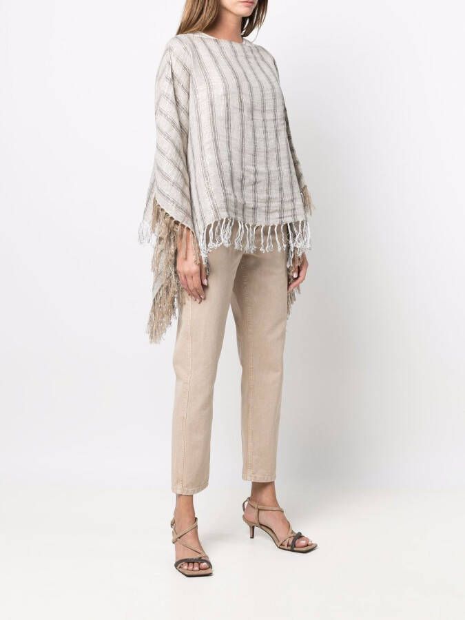 Brunello Cucinelli Poncho met kwastje afwerking Beige