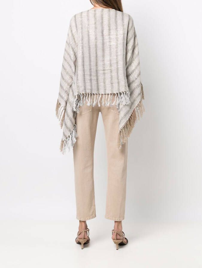 Brunello Cucinelli Poncho met kwastje afwerking Beige