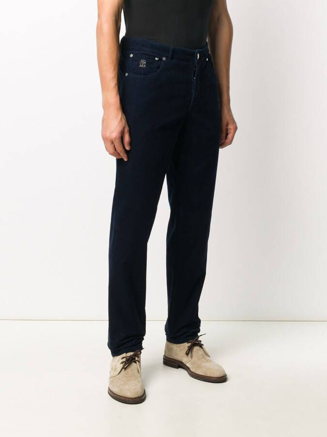Brunello Cucinelli Ribfluwelen chino Blauw