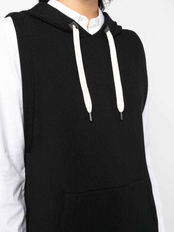 Brunello Cucinelli Ribgebreide hoodie Zwart
