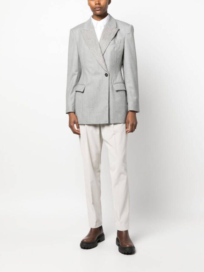 Brunello Cucinelli Blazer met enkele rij knopen Grijs