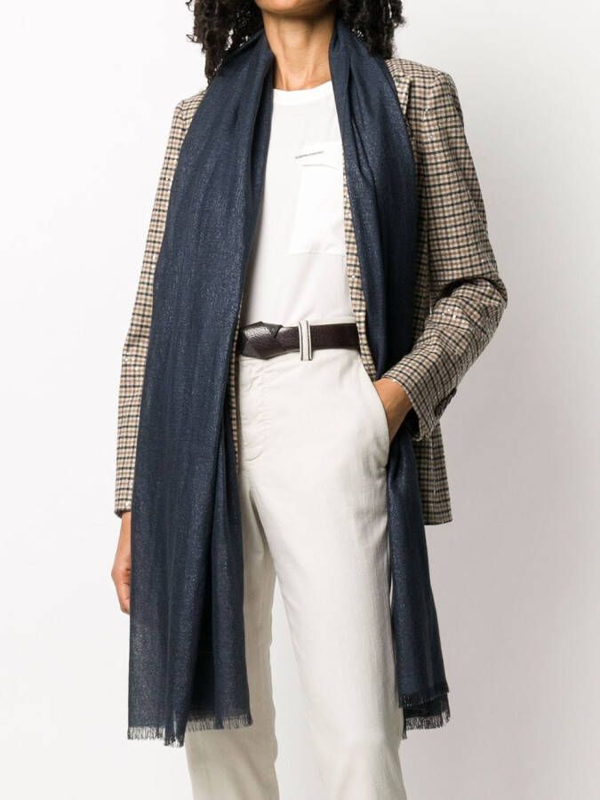 Brunello Cucinelli Sjaal met franje afwerking Blauw