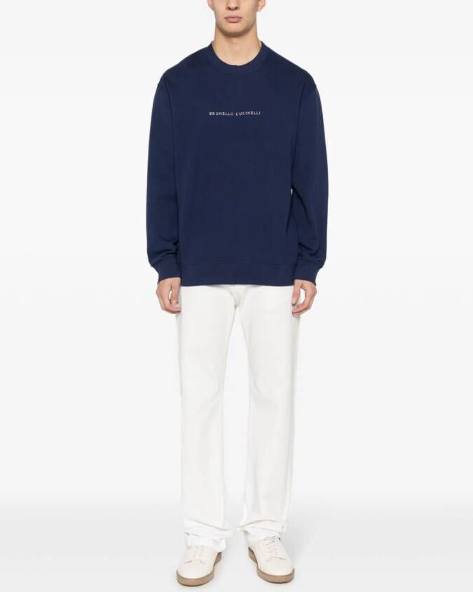 Brunello Cucinelli Sweater met geborduurd logo Blauw