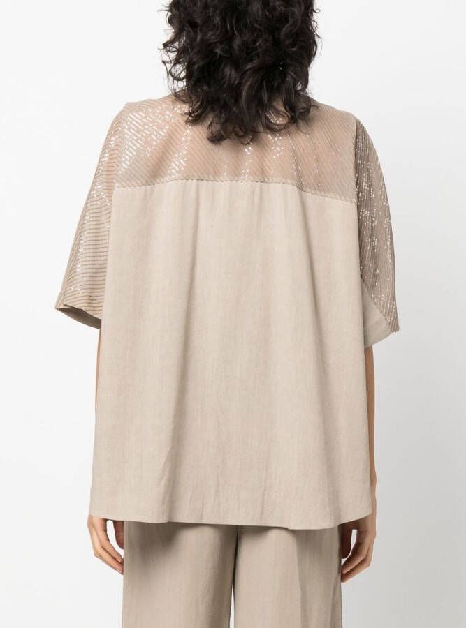 Brunello Cucinelli T-shirt verfraaid met pailletten Beige