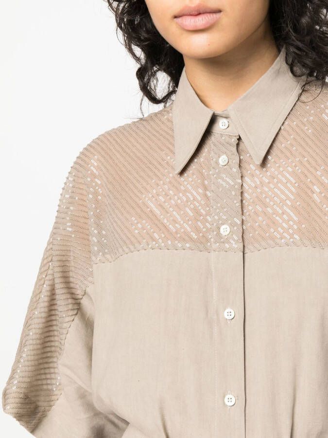 Brunello Cucinelli T-shirt verfraaid met pailletten Beige