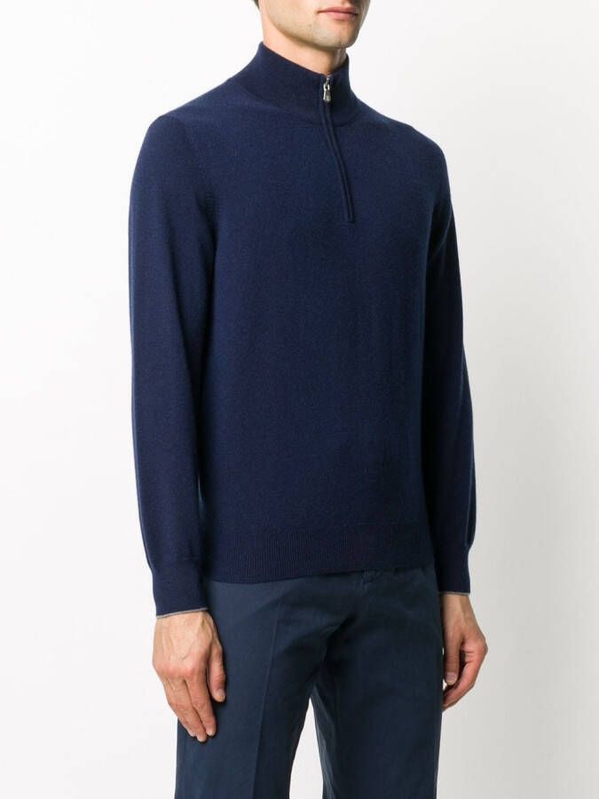 Brunello Cucinelli Trui met halve rits Blauw