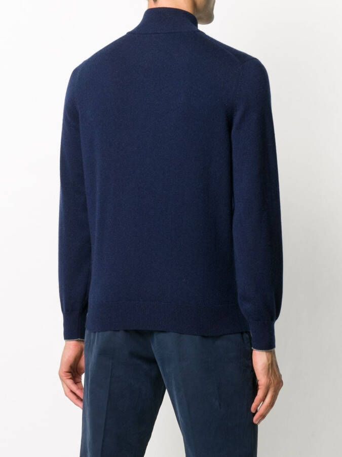 Brunello Cucinelli Trui met halve rits Blauw