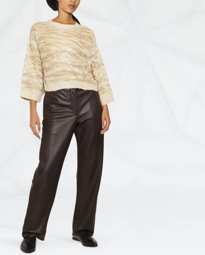 Brunello Cucinelli Trui verfraaid met pailletten Beige