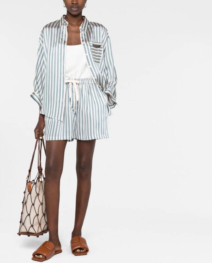 Brunello Cucinelli Shorts met trekkoordtaille Blauw