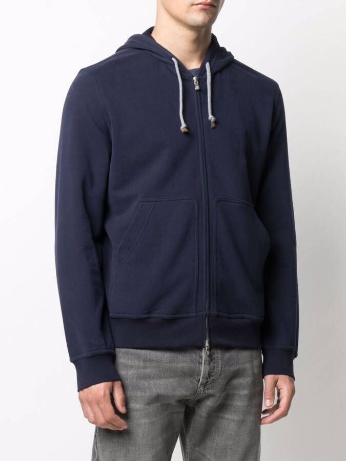 Brunello Cucinelli zip-up stretch-fit hoodie Blauw