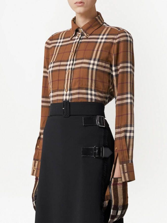 Burberry Geruite blouse Bruin