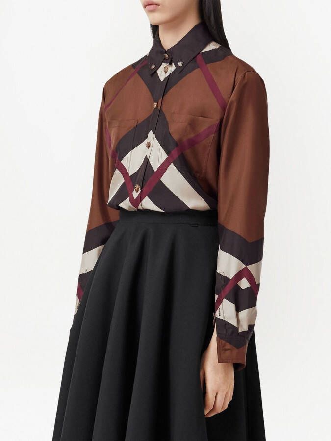 Burberry Geruite blouse Bruin