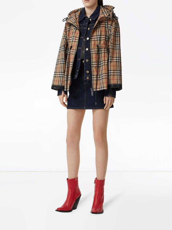 Burberry Vintage Check jack met capuchon en logoband Beige