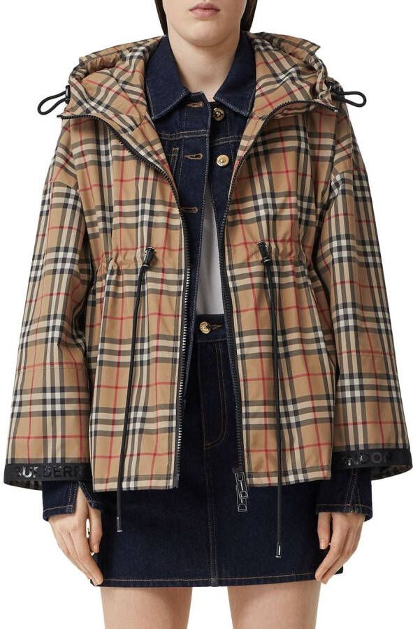 Burberry Vintage Check jack met capuchon en logoband Beige