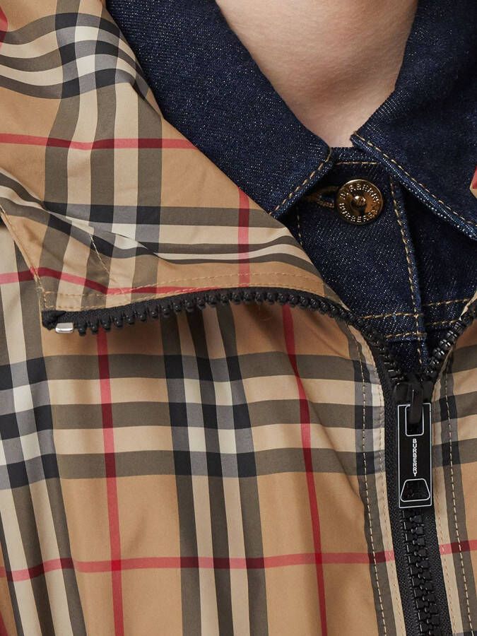 Burberry Vintage Check jack met capuchon en logoband Beige