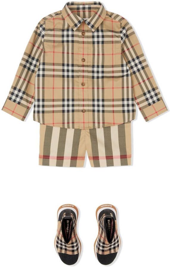 Burberry Kids Geruit shirt Beige