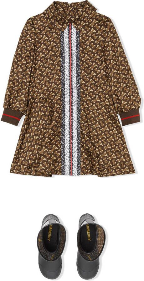 Burberry Kids Jurk met monogramprint Bruin