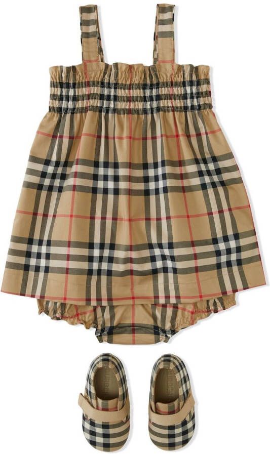 Burberry Kids Jurk met Vintage Check Bruin