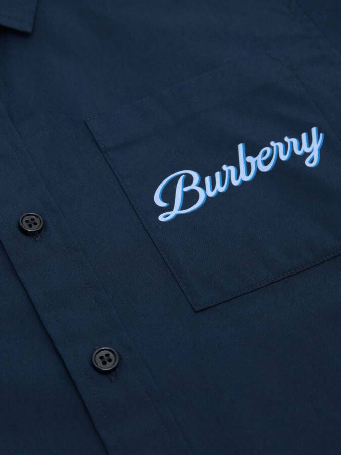 Burberry Kids Overhemd met logoprint Blauw