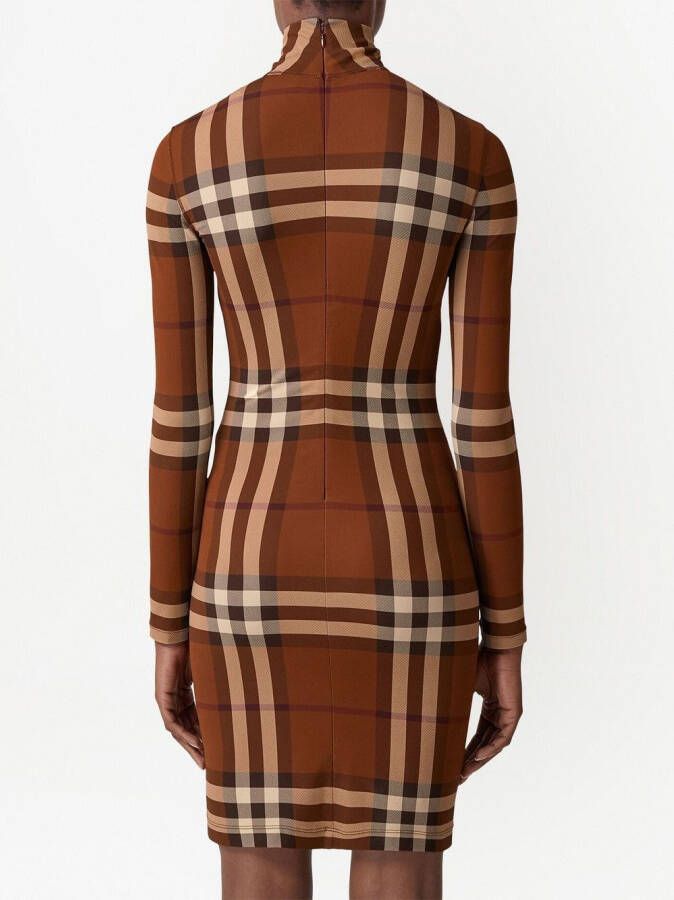Burberry Geruite jersey jurk met trechterhals Bruin