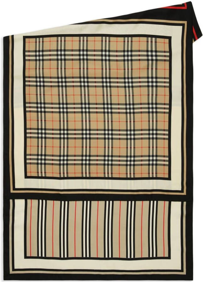 Burberry "zijden sjaal met monogram iconische streep en geruite print" Beige