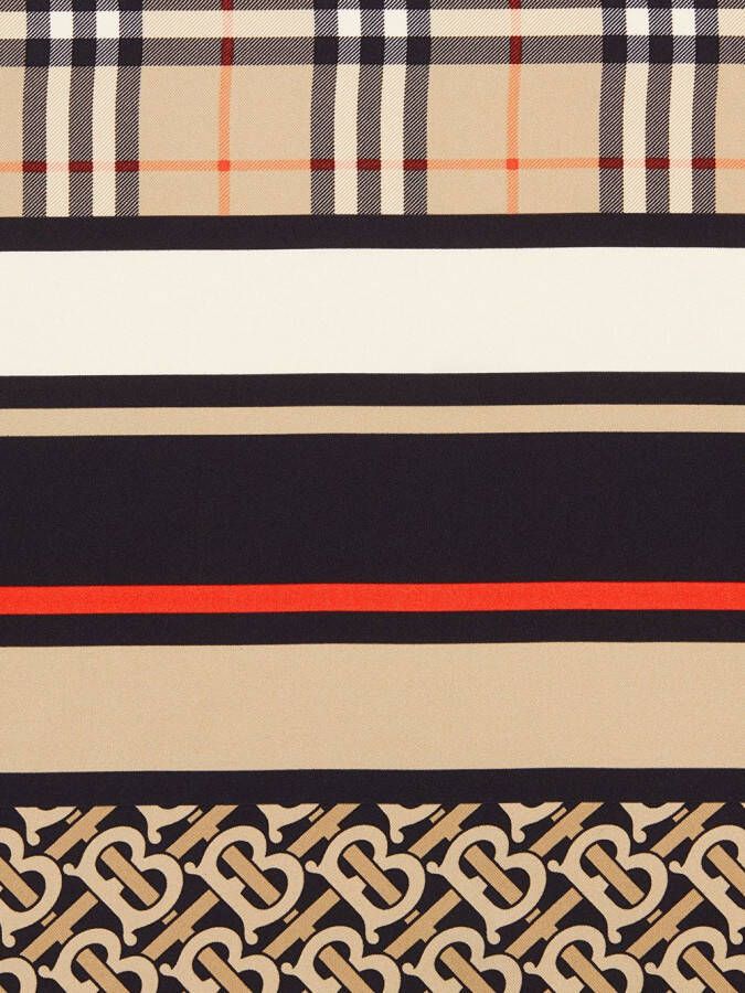 Burberry "zijden sjaal met monogram iconische streep en geruite print" Beige