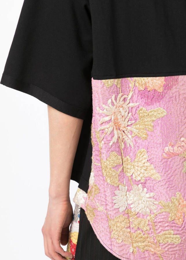 By Walid T-shirt met geborduurde bloemen Zwart