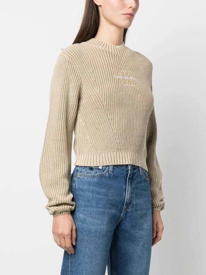 Calvin Klein Jeans Trui met geborduurd logo Beige