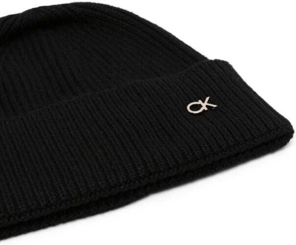 Calvin Klein Ribgebreide muts Zwart