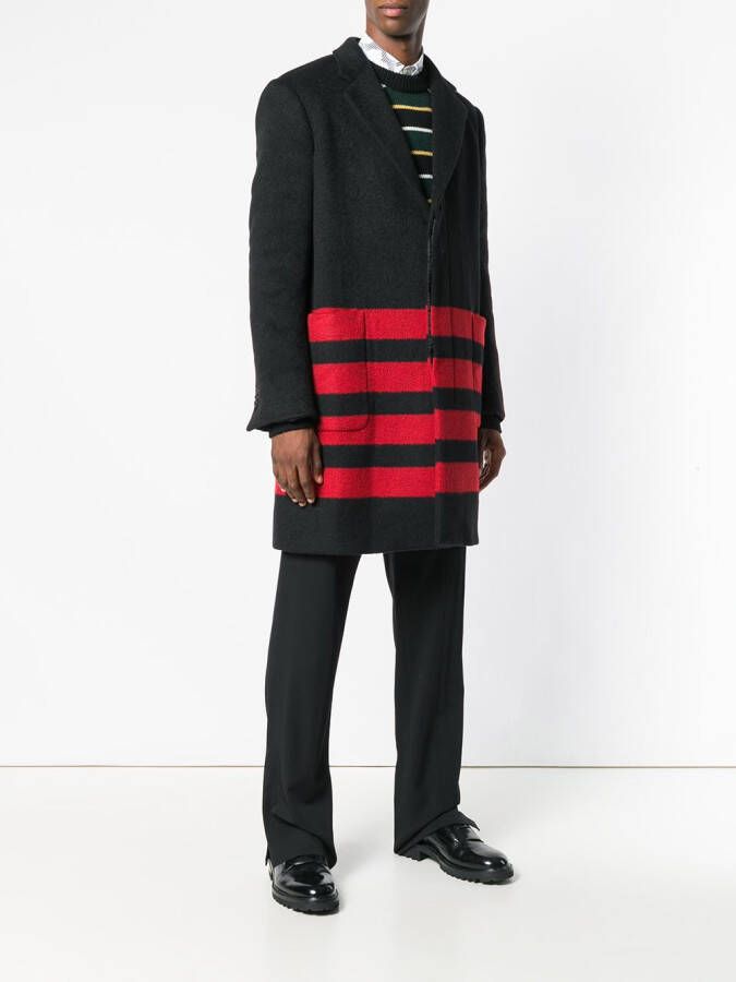 Calvin Klein stripe detail single-breasted coat Zwart