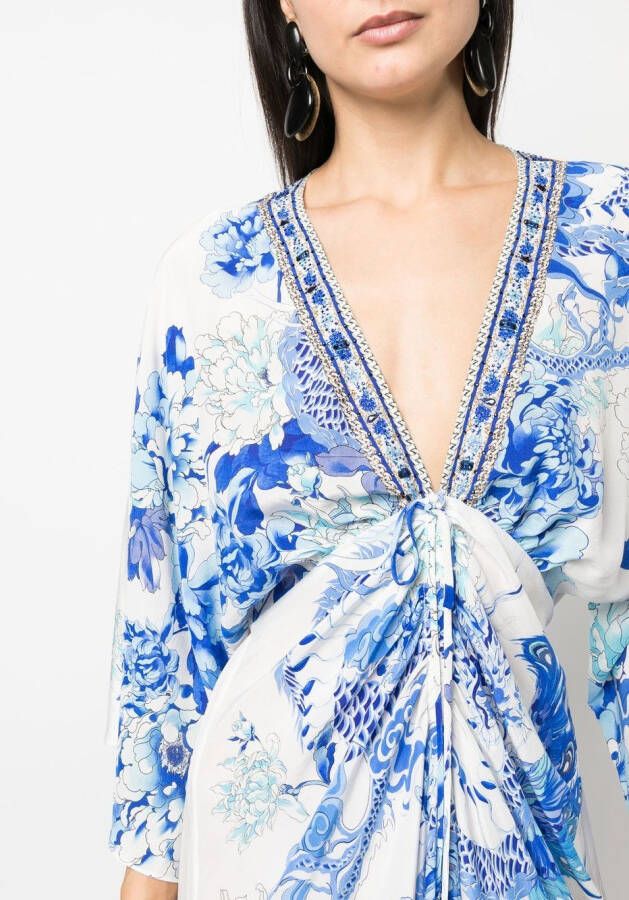 Camilla Midi-jurk met gesmockte taille Blauw