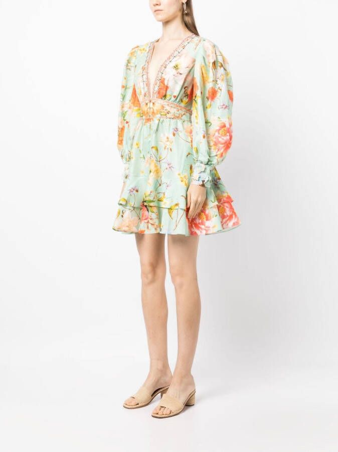 Camilla Mini-jurk met bloemenprint Groen
