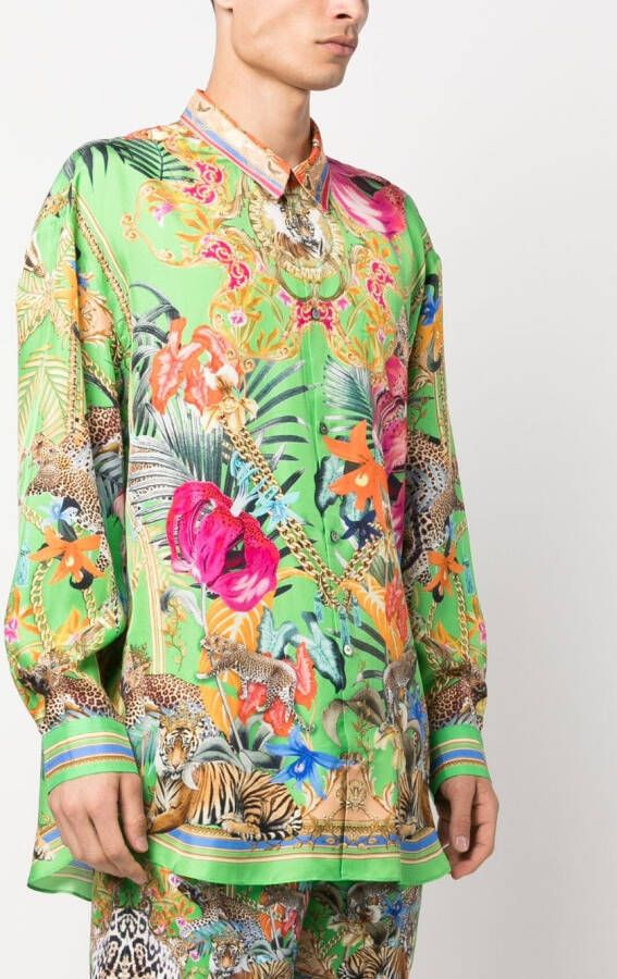 Camilla Overhemd met botanische print Groen