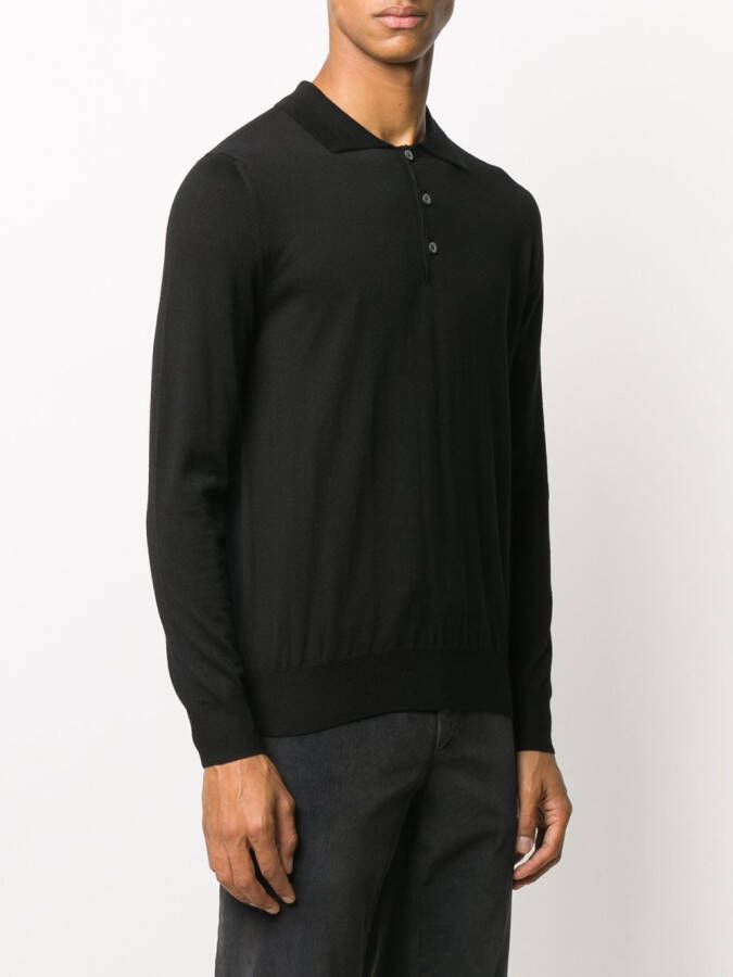 Canali Poloshirt van merinowol Zwart