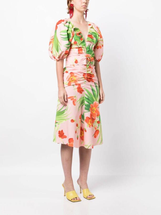 Carolina Herrera Midi-jurk met tropische print Roze