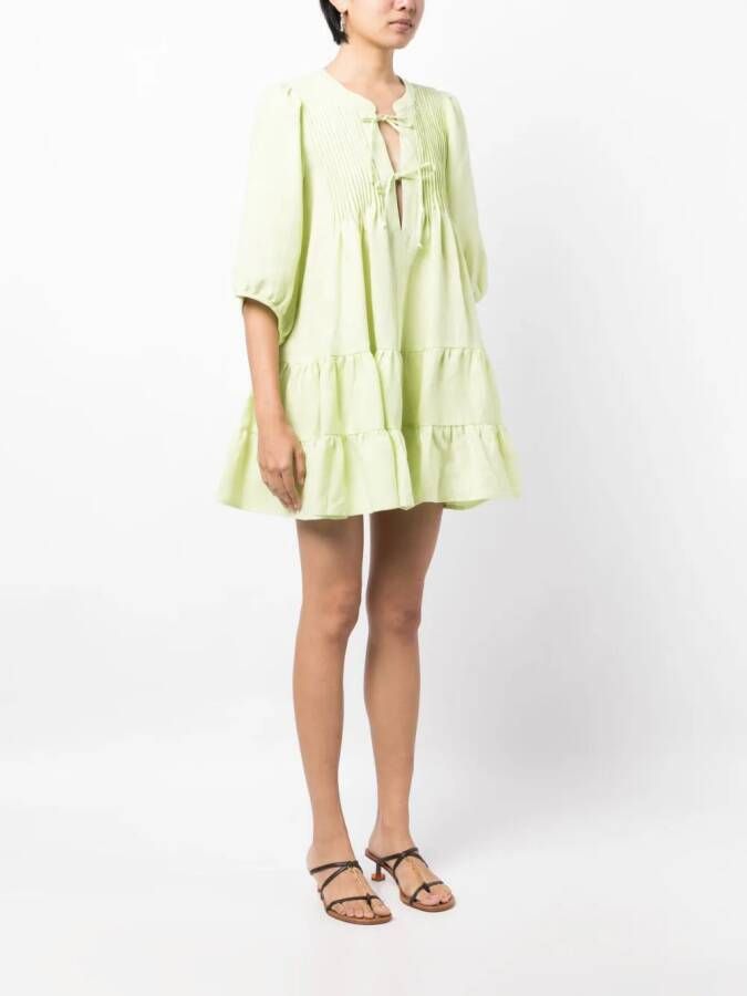 casa raki Katja linen tiered dress Groen
