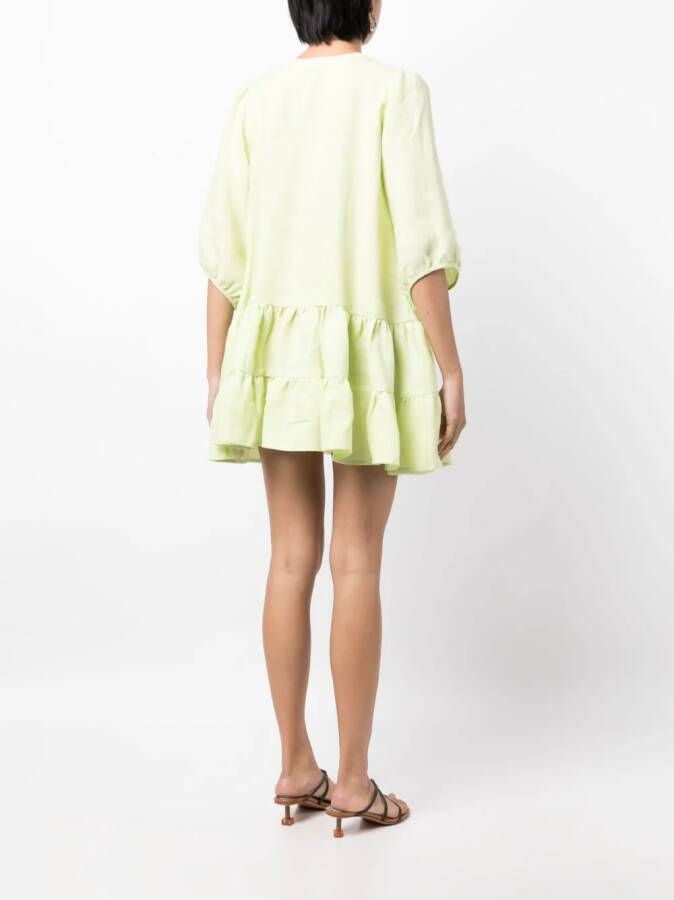 casa raki Katja linen tiered dress Groen